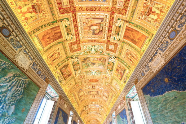 VATICAN - MAY 14, 2014: The ceiling in the Geographic gallery of the Vatican Museums.